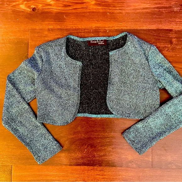 90s Nicole Miller Mini Cardigan Vintage Metallic Knit Cropped Sweater - Picture 7 of 10